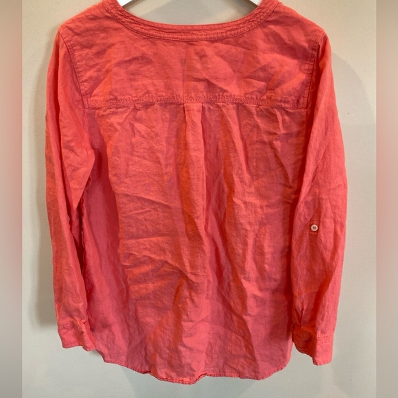 Talbots Women’s Size M Orange Linen Roll Tab Popover Button Detail Side Seams - Picture 5 of 6